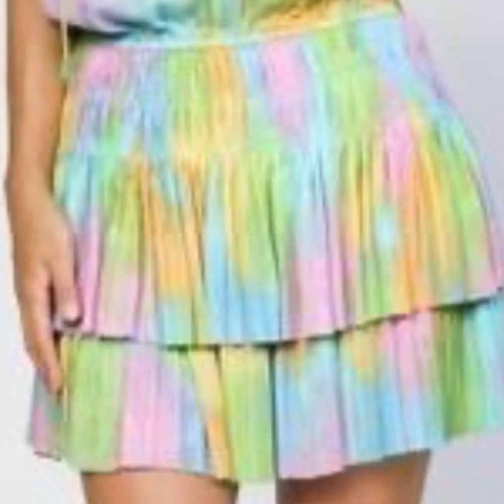 Current Air Los Angeles Cara Pleated Mini Dress Rainbow ๐ Tiered Drop Waist L - Picture 3 of 15